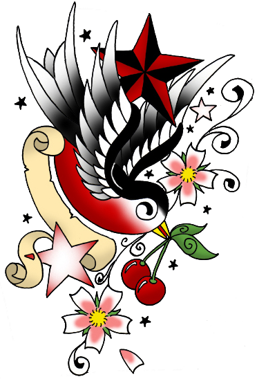 Winged Star Tattoo Design PNG
