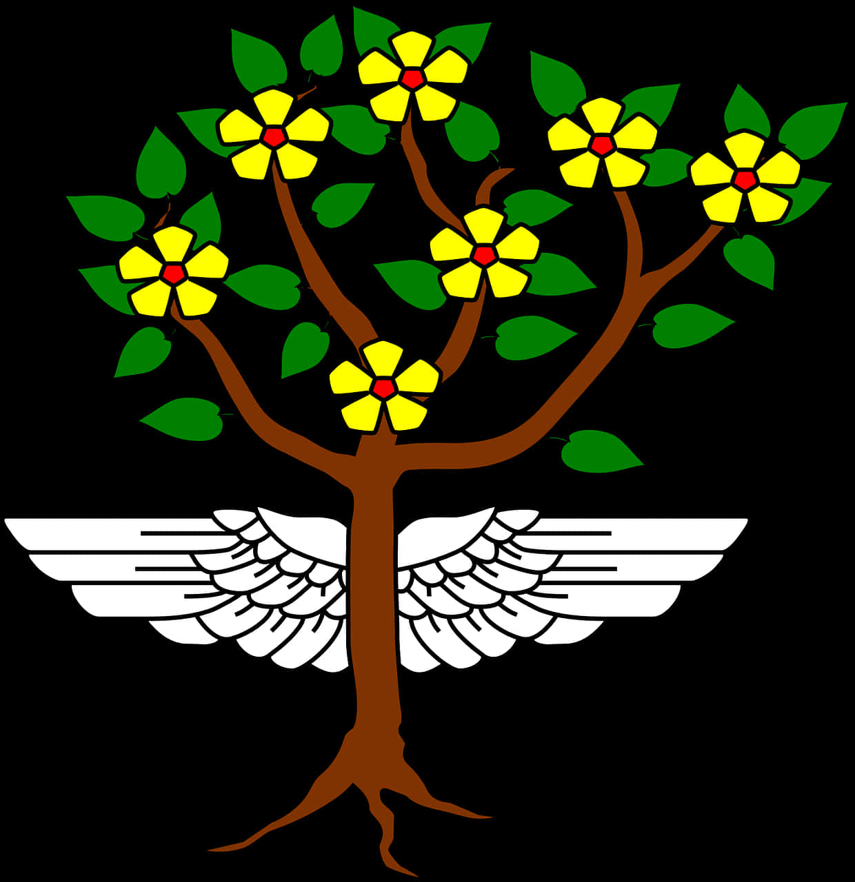 Winged Treewith Flowersand Roots PNG