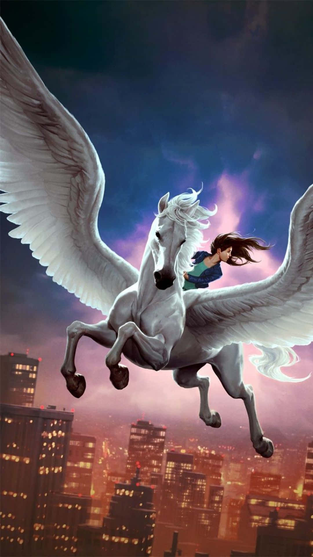 Winged Unicorn City Skyline Wallpaper