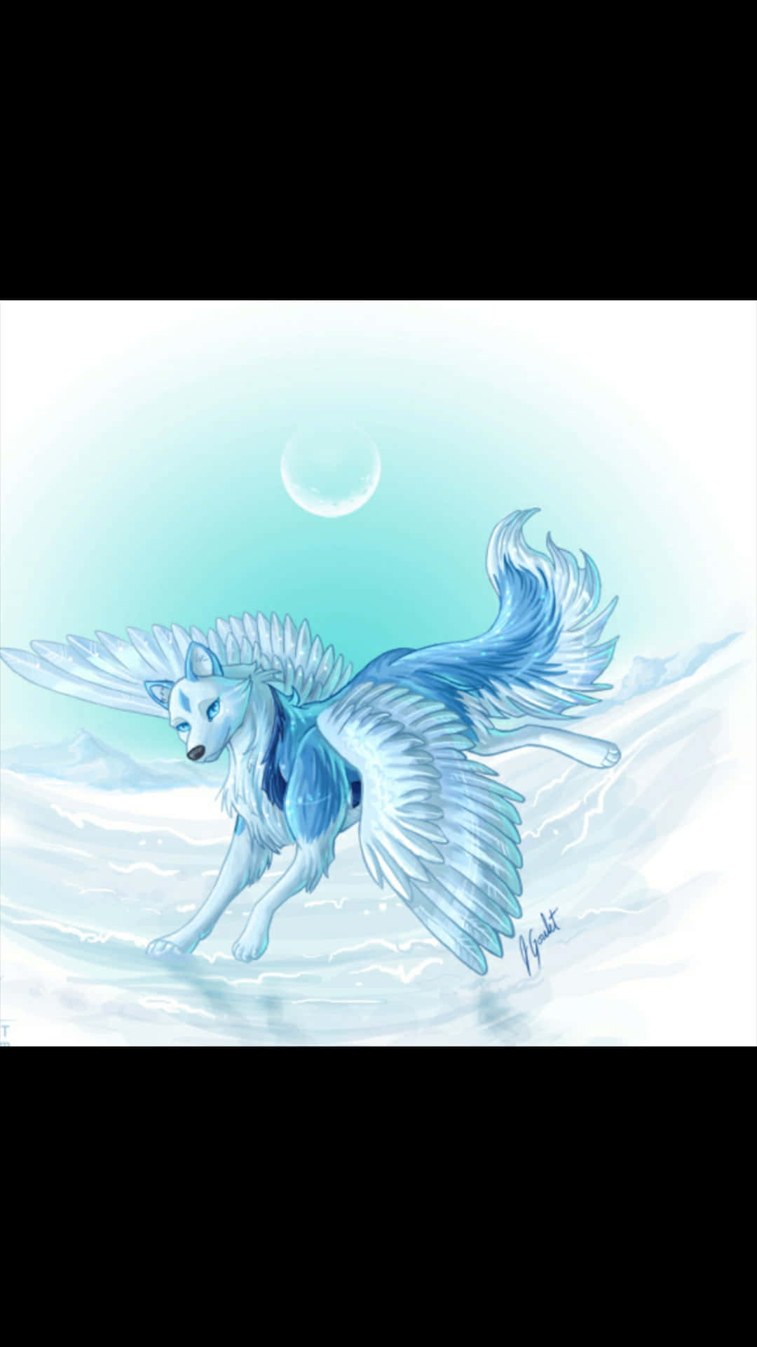A Blue Fox With Wings Flying In The Snow Wallpaper