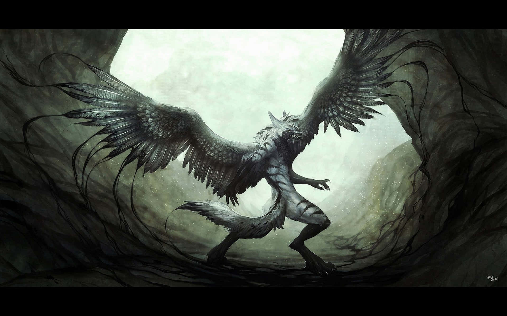 The majestic Winged Wolf Wallpaper