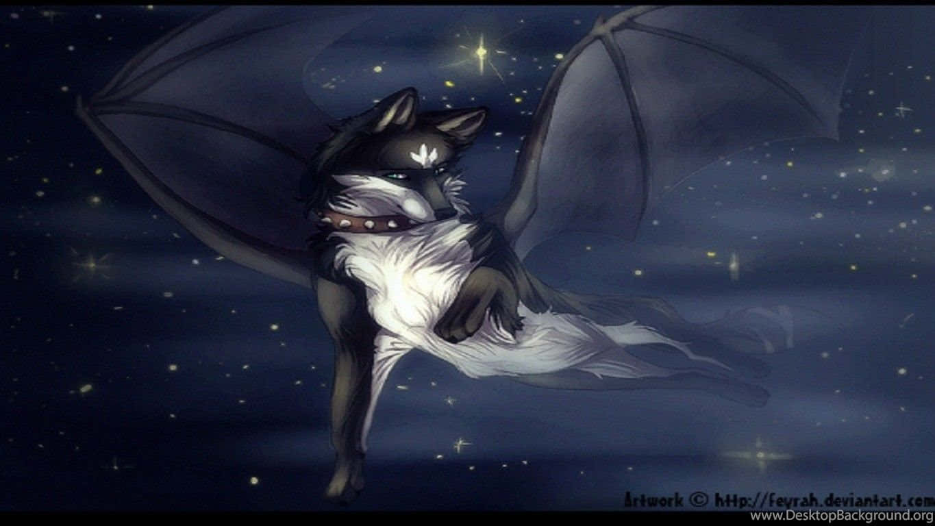 blue anime wolf with wings