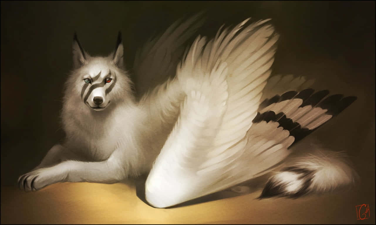 white wolf with wings drawings