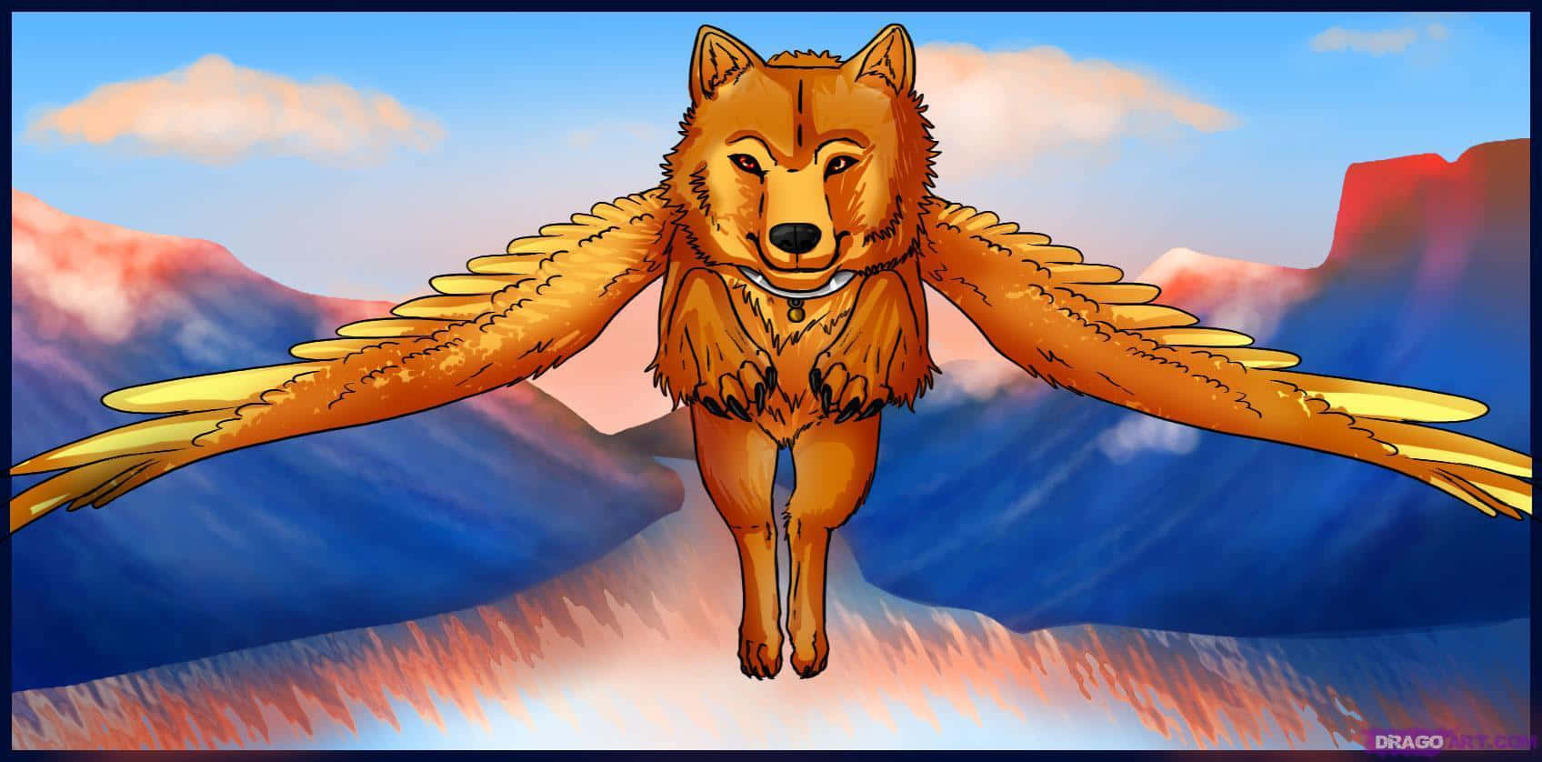 A Majestic Winged Wolf Wallpaper