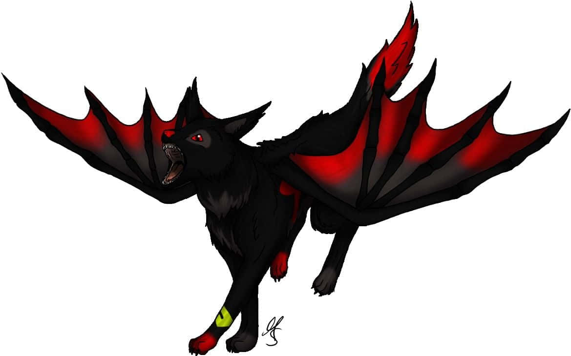 anime black and red wolf with wings