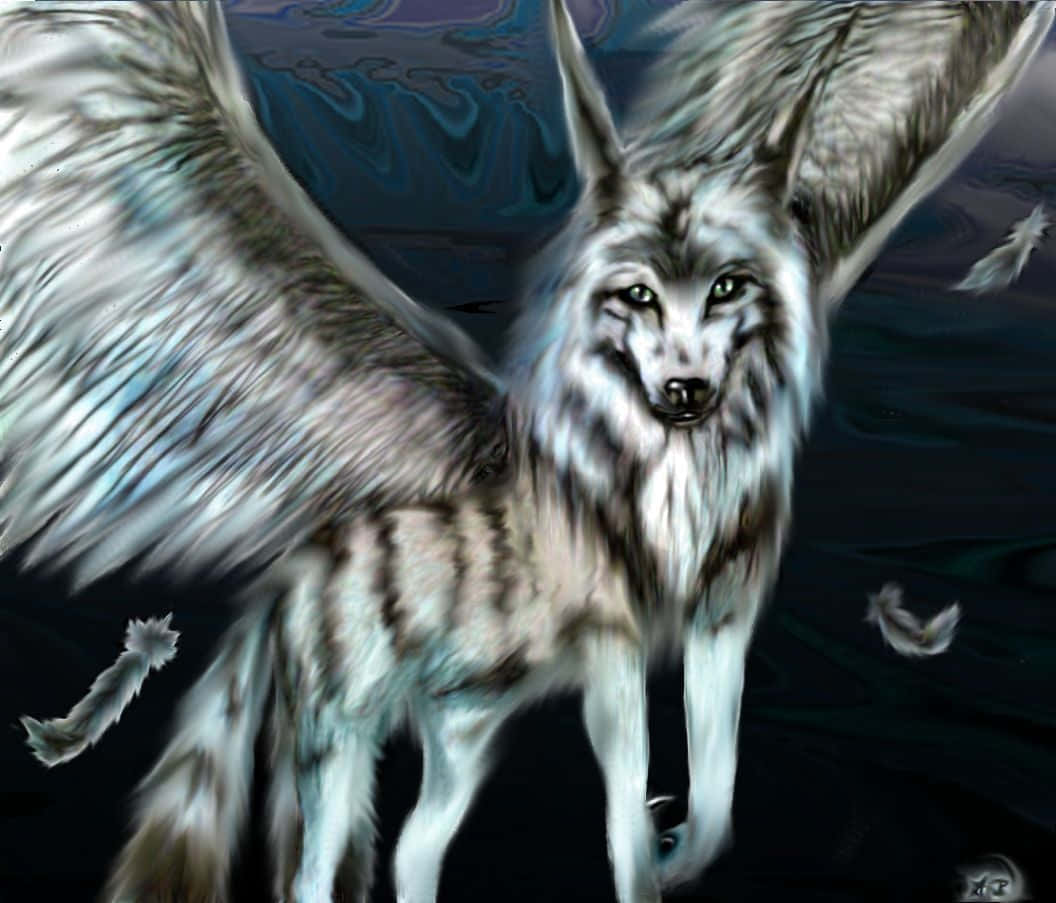 Winged White Wolf Black Background Wallpaper