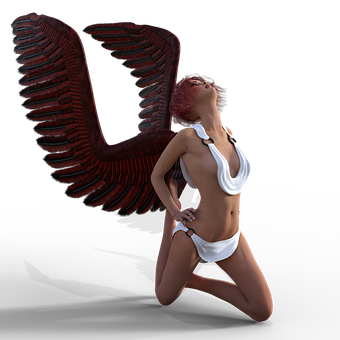 Winged Woman Artistic Pose PNG
