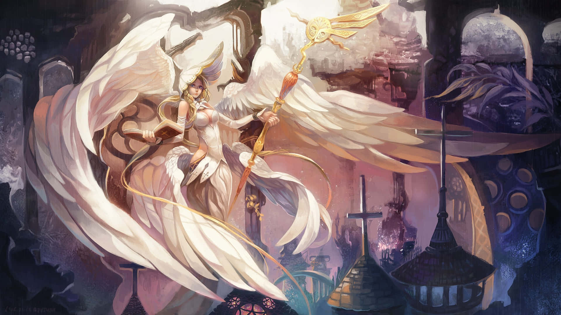 A White Angel With A Sword In Her Hand