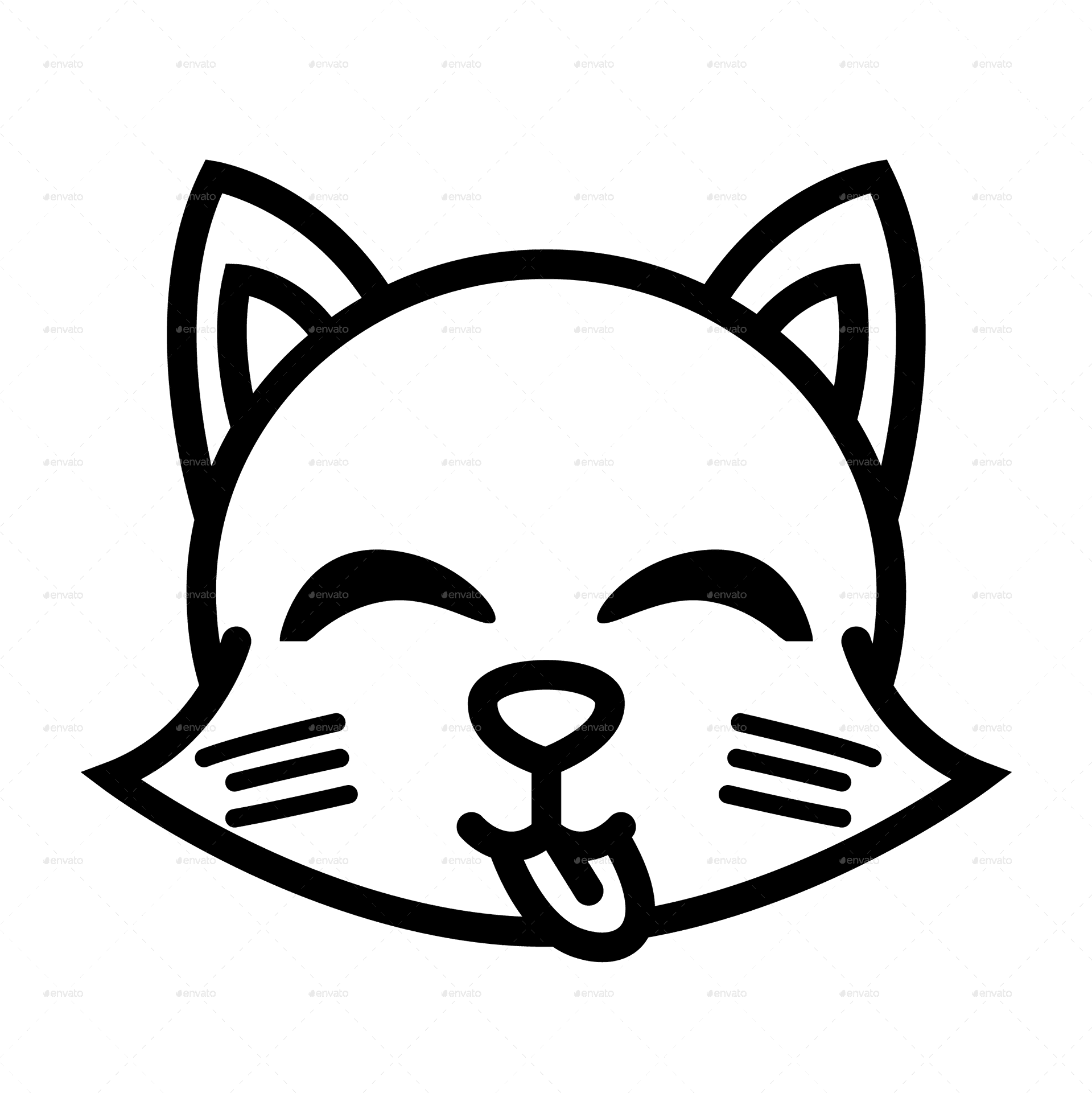 Winking Cat Line Art PNG