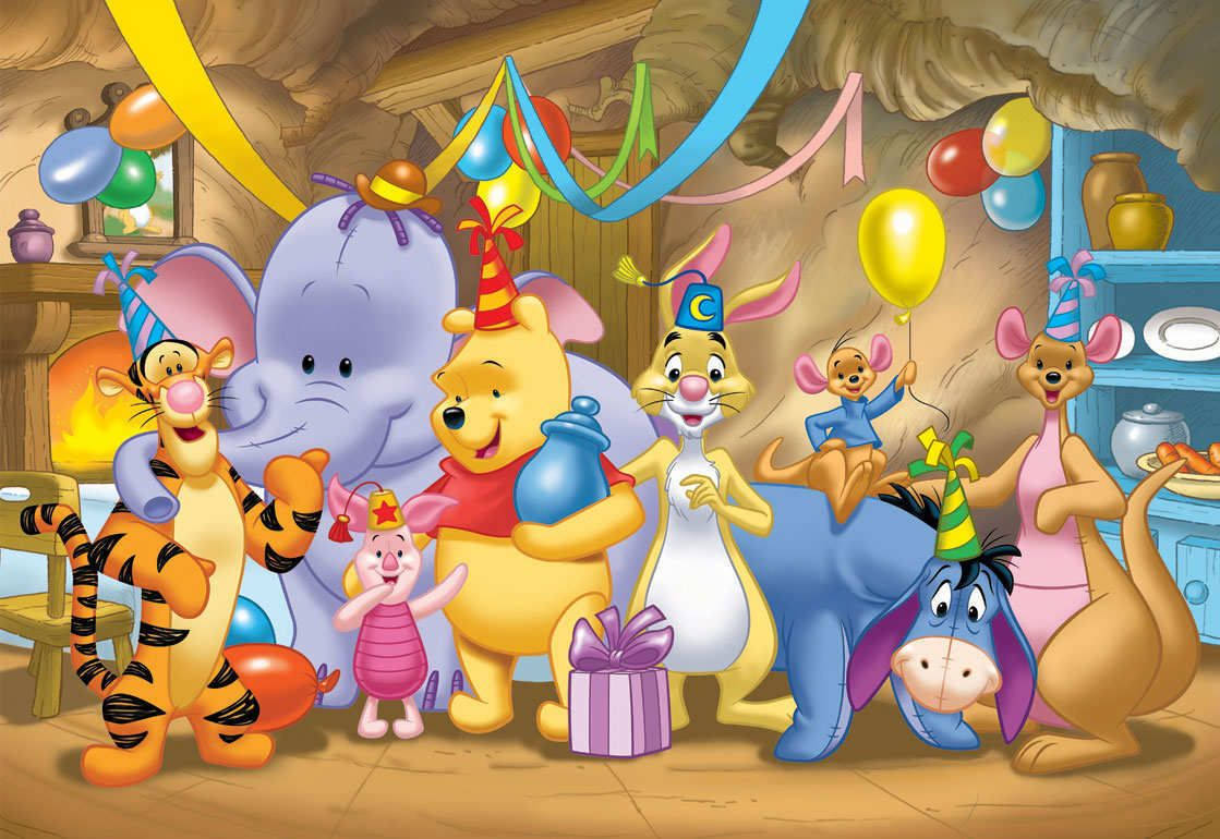 Celebrating a special day with Winnie The Pooh and friends. Wallpaper