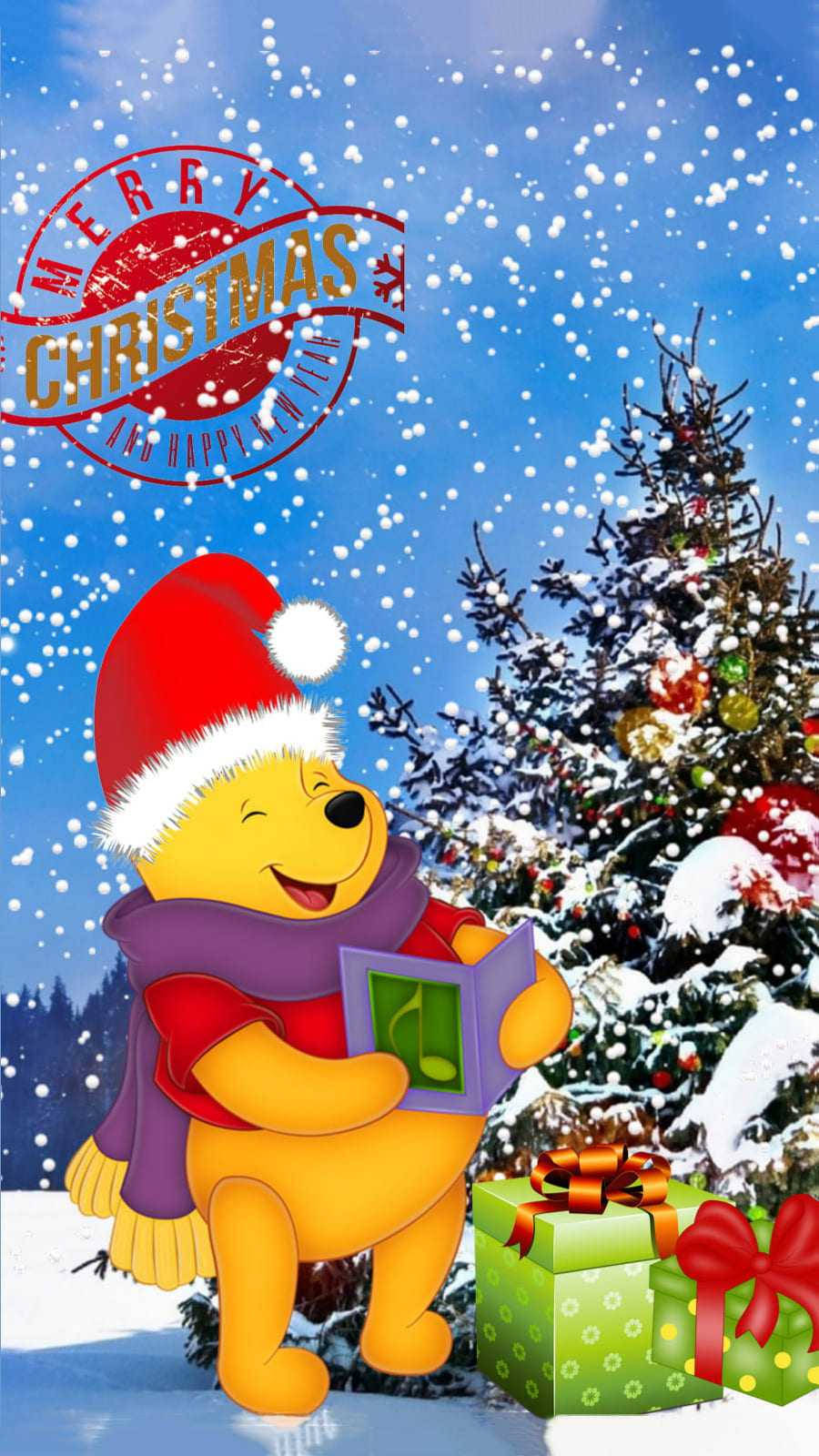 Winnie The Pooh Christmas Snow Background