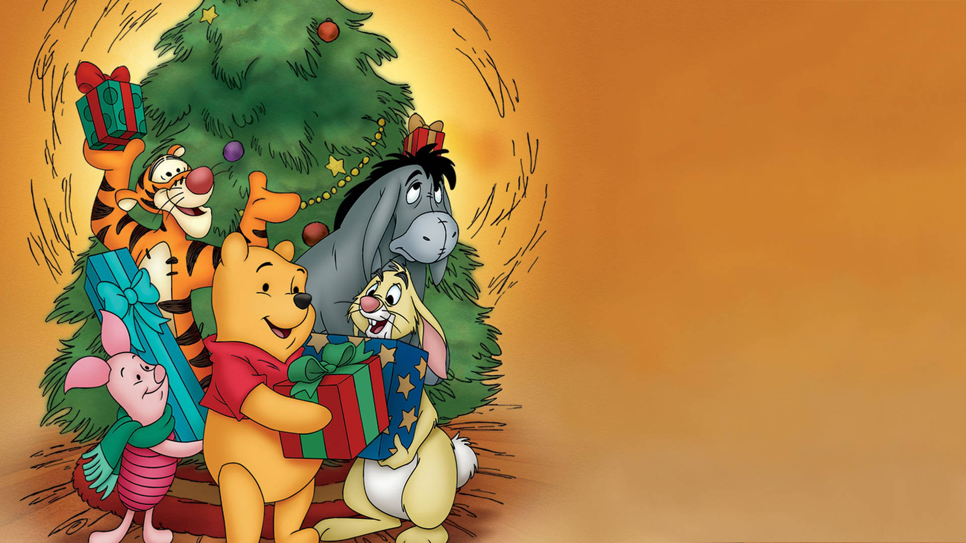Winnie The Pooh Christmas Red Gift Background