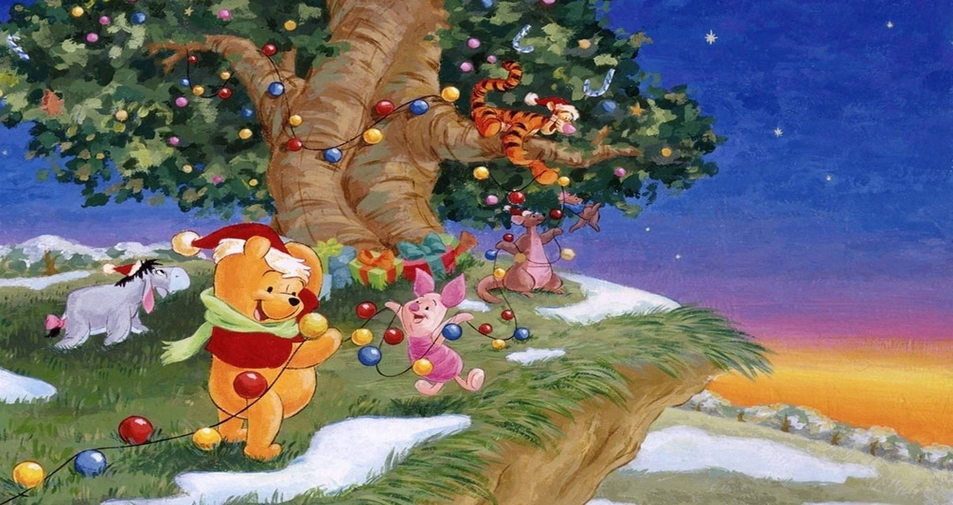 Winnie The Pooh Christmas Balls Background