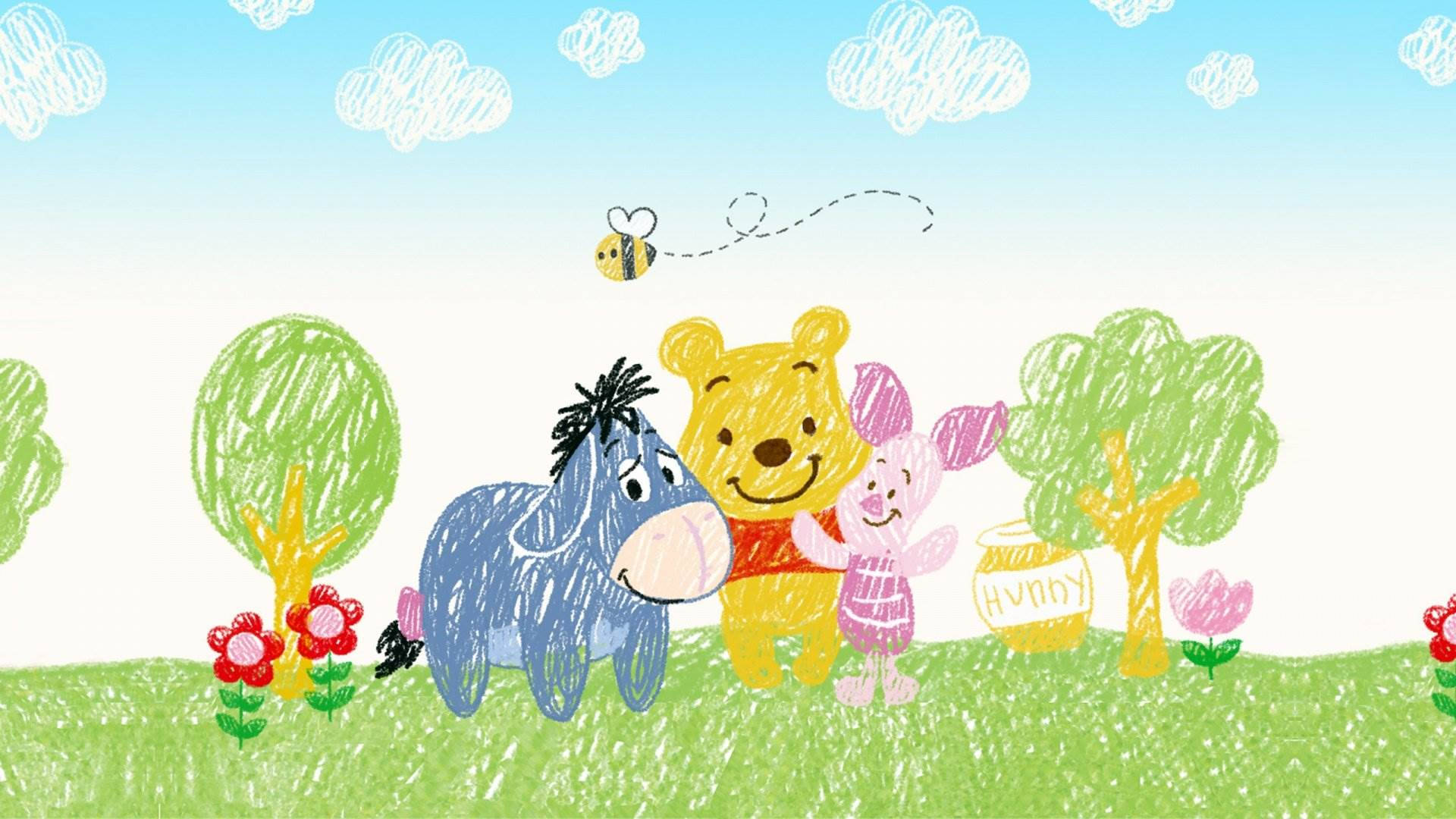 Winnie the Pooh coloring with crayons Wallpaper