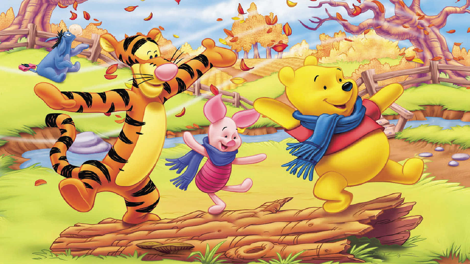 Winnie The Pooh Sitting among the Flowers Wallpaper