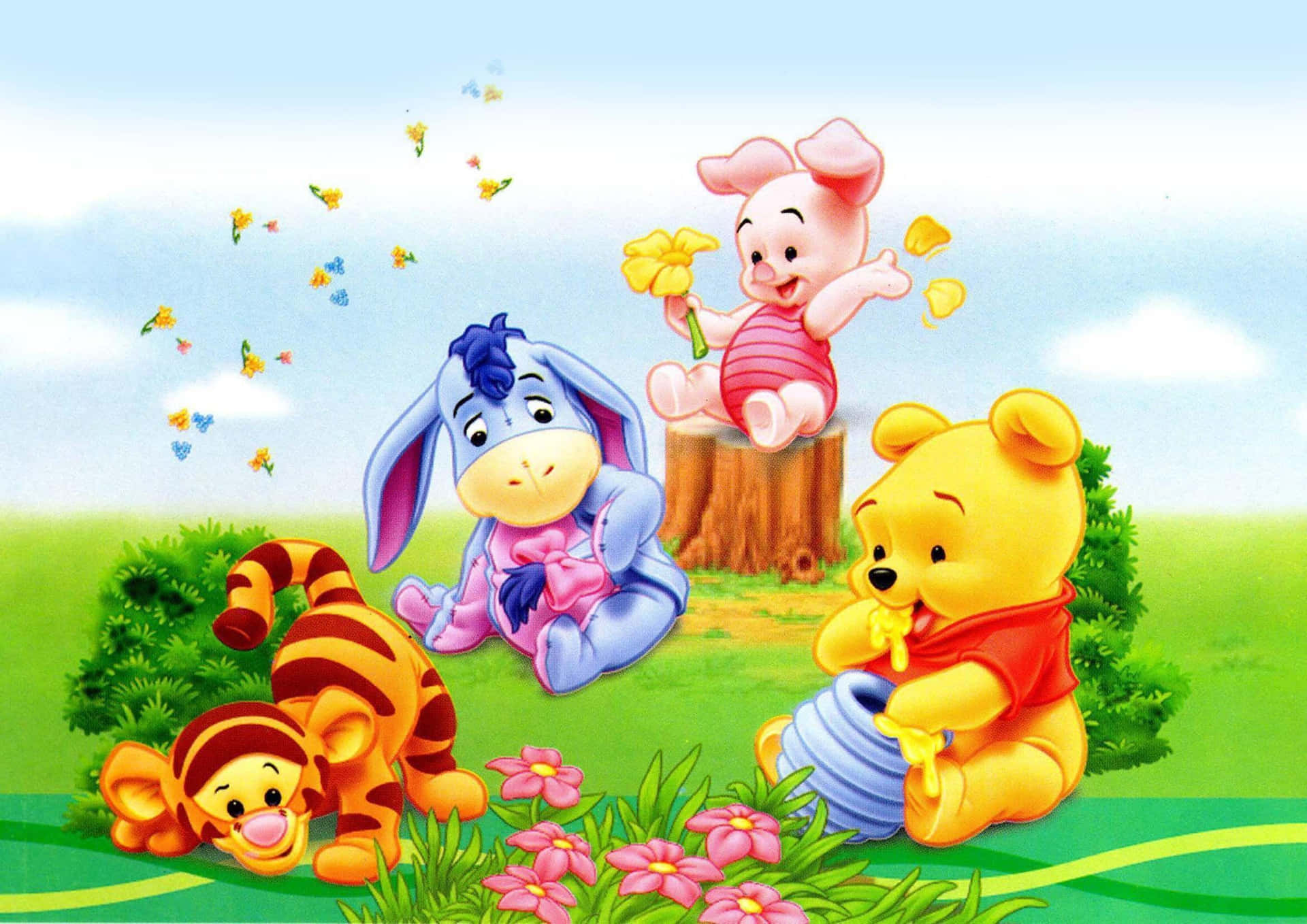 Winnie The Pooh Bonding With Friends Desktop Background