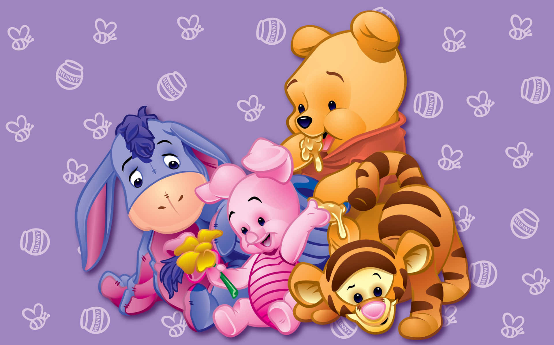 Njutav De Klassiska Disney-karaktärerna Winnie The Pooh, Eeyore Och Tigger När De Har Lite Kul I Hundred Acre Wood! Wallpaper