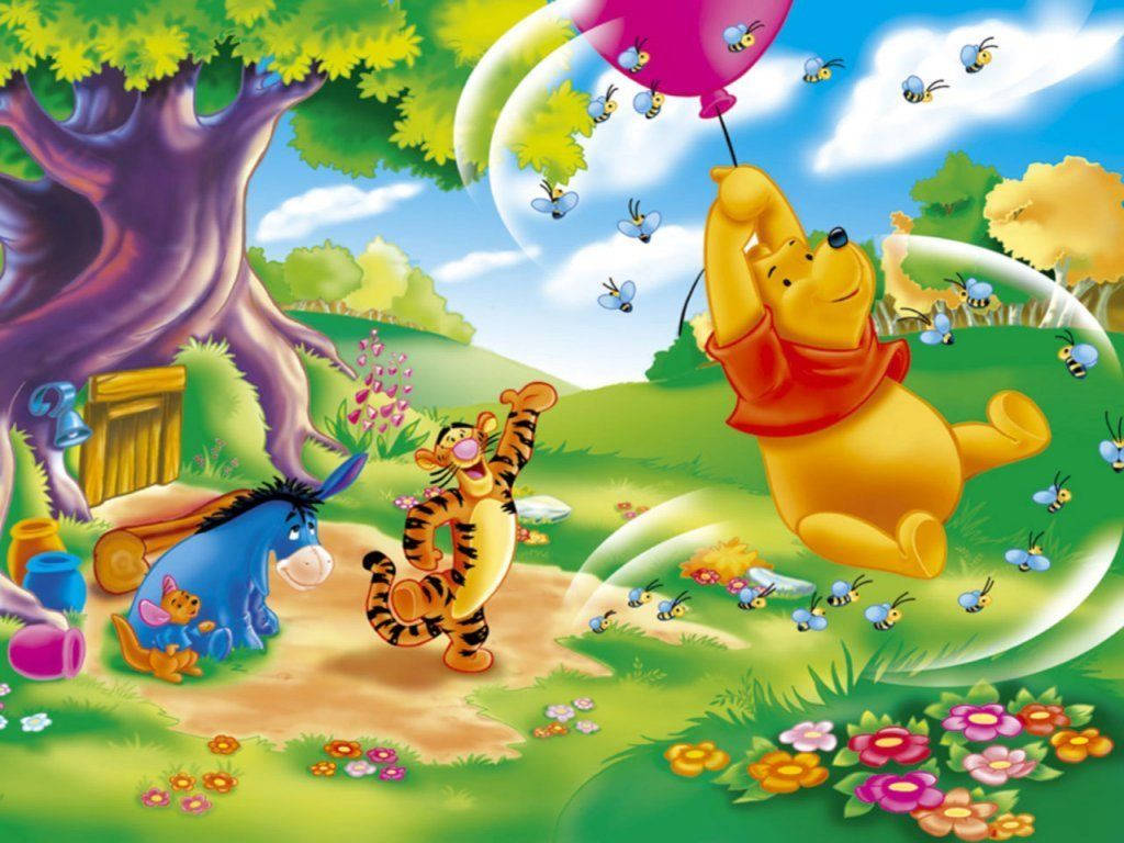 Winnie The Pooh Flying Balloon Background