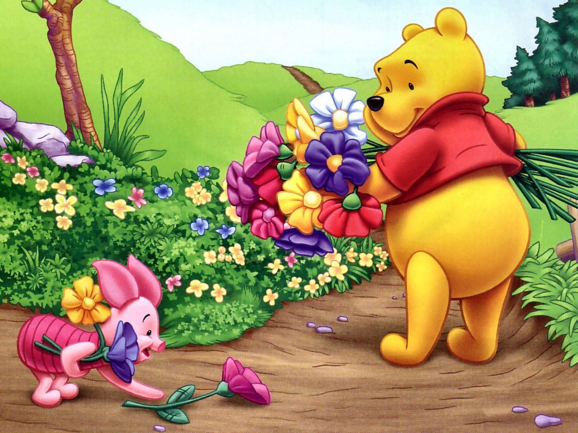 Poo Bear Enjoying a Lovely Day in the Garden Wallpaper
