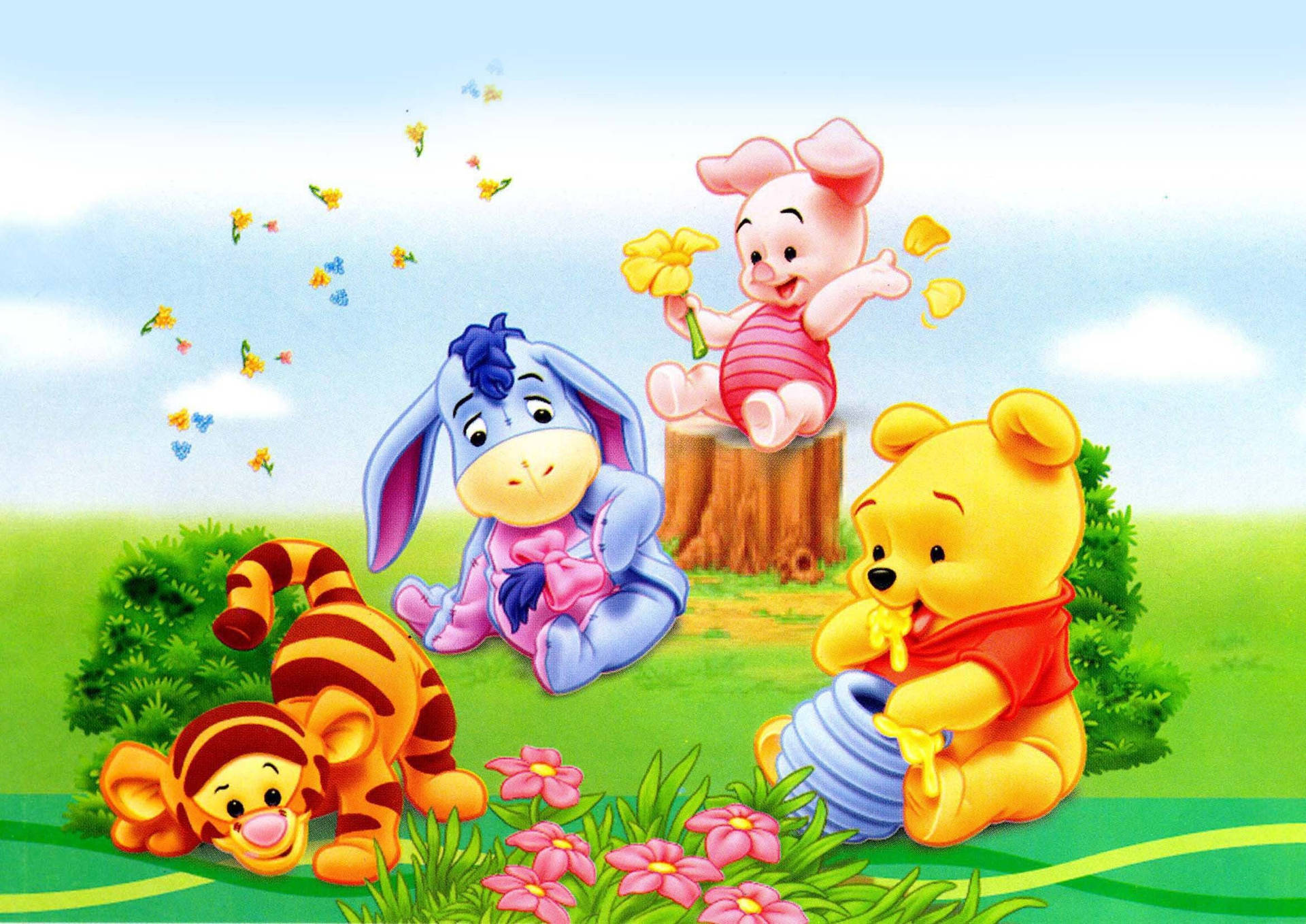 Winnie The Pooh Playing Babies Background