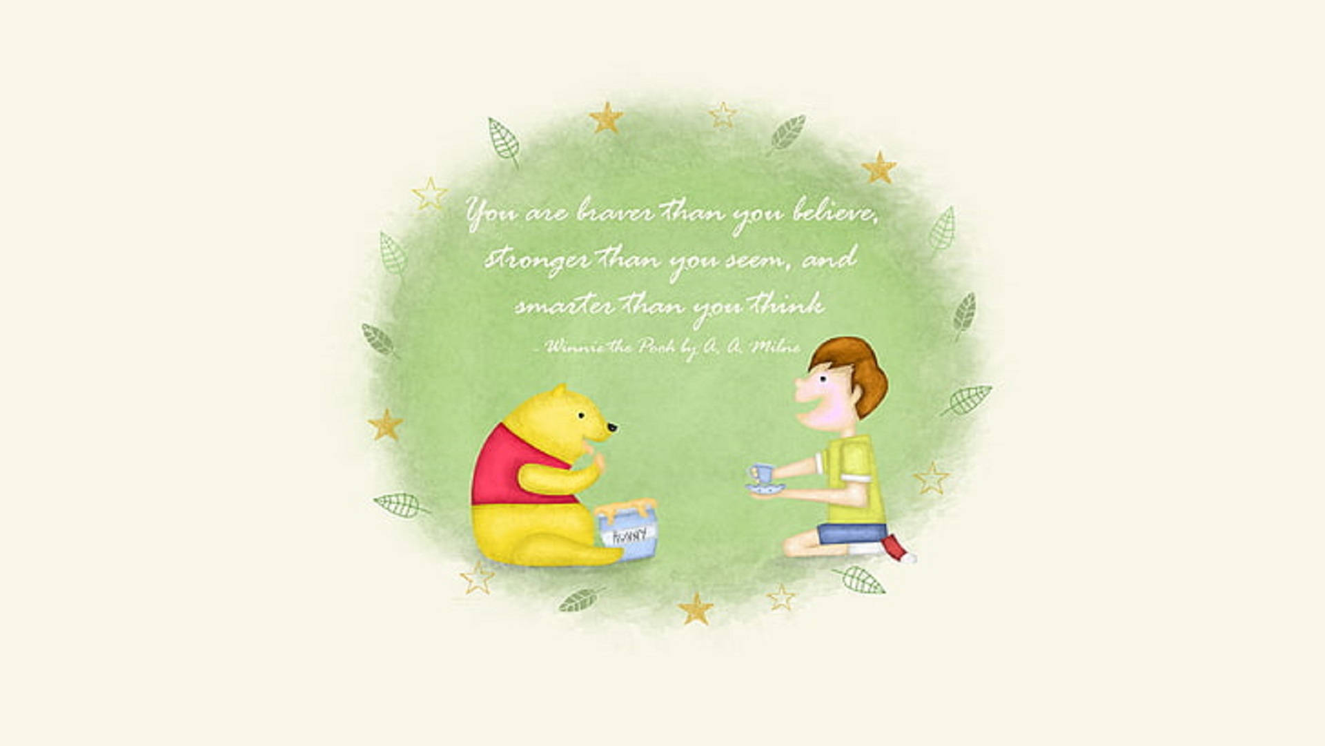Winnie The Pooh Quotes With A Boy Wallpaper