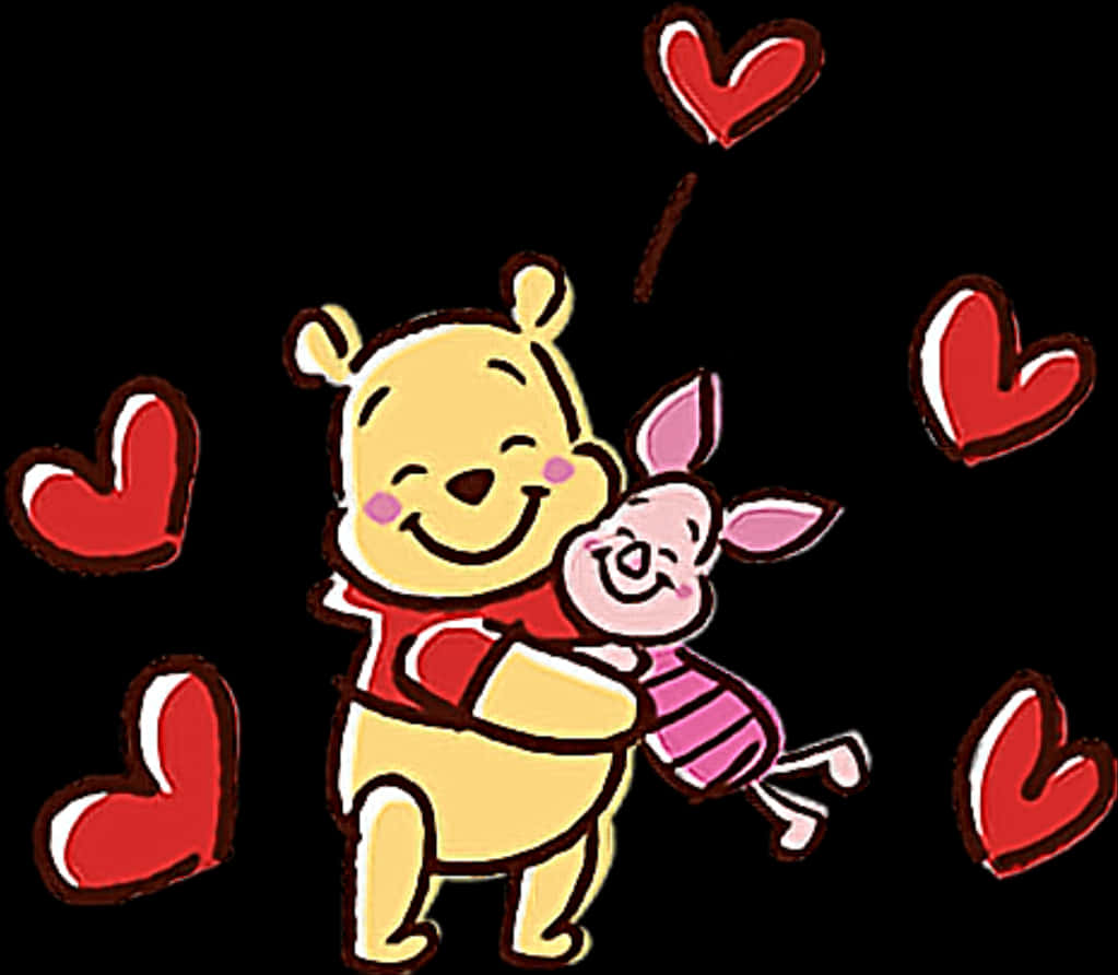 Winnieand Piglet Huggingwith Hearts PNG