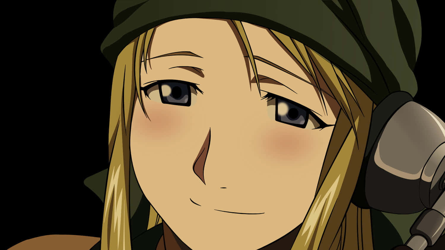 Download Winry Rockbell striking a pose in front of her mechanic workshop  Wallpaper | Wallpapers.com