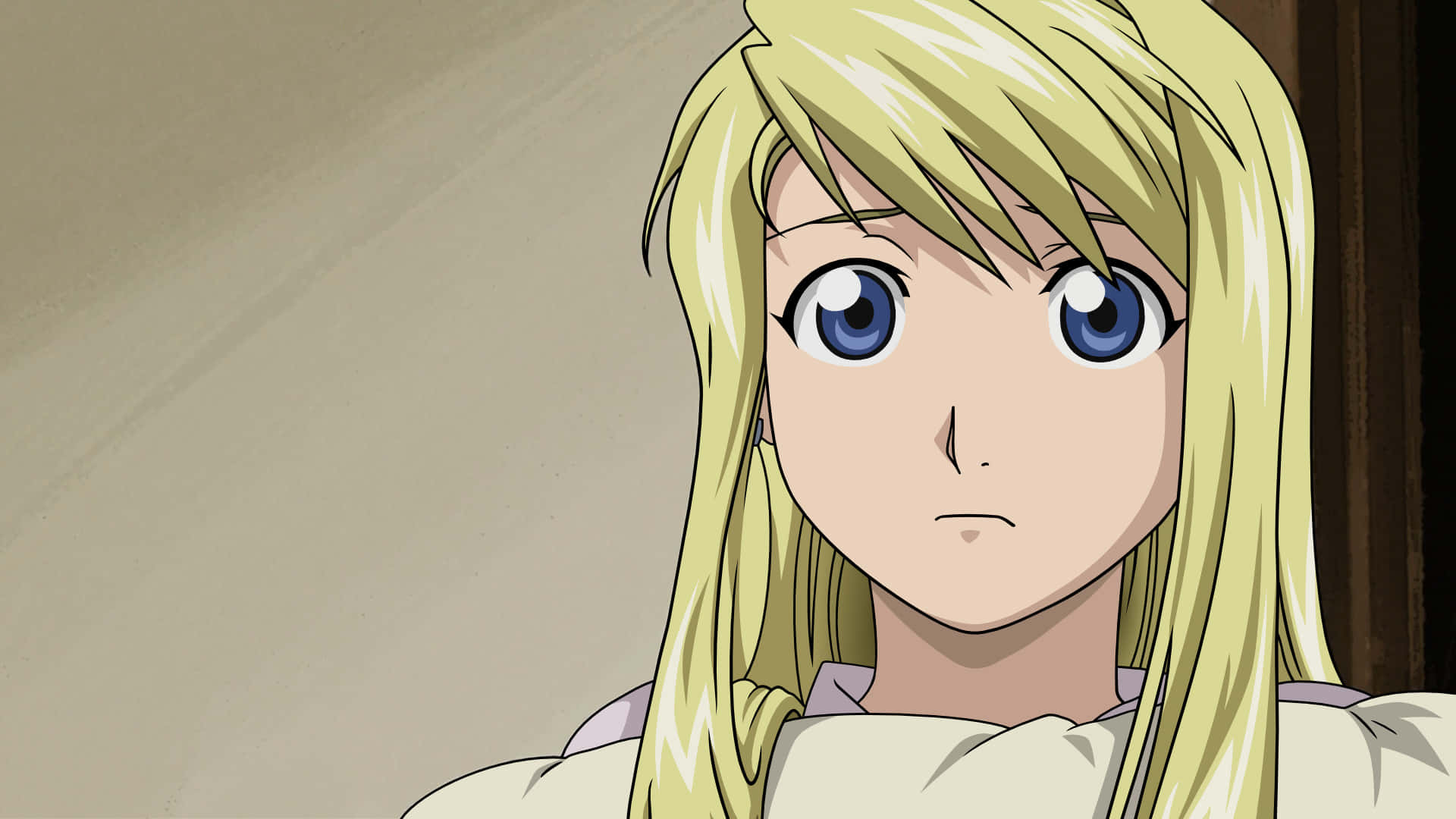 Winry Rockbell striking a confident pose in Fullmetal Alchemist wallpaper Wallpaper