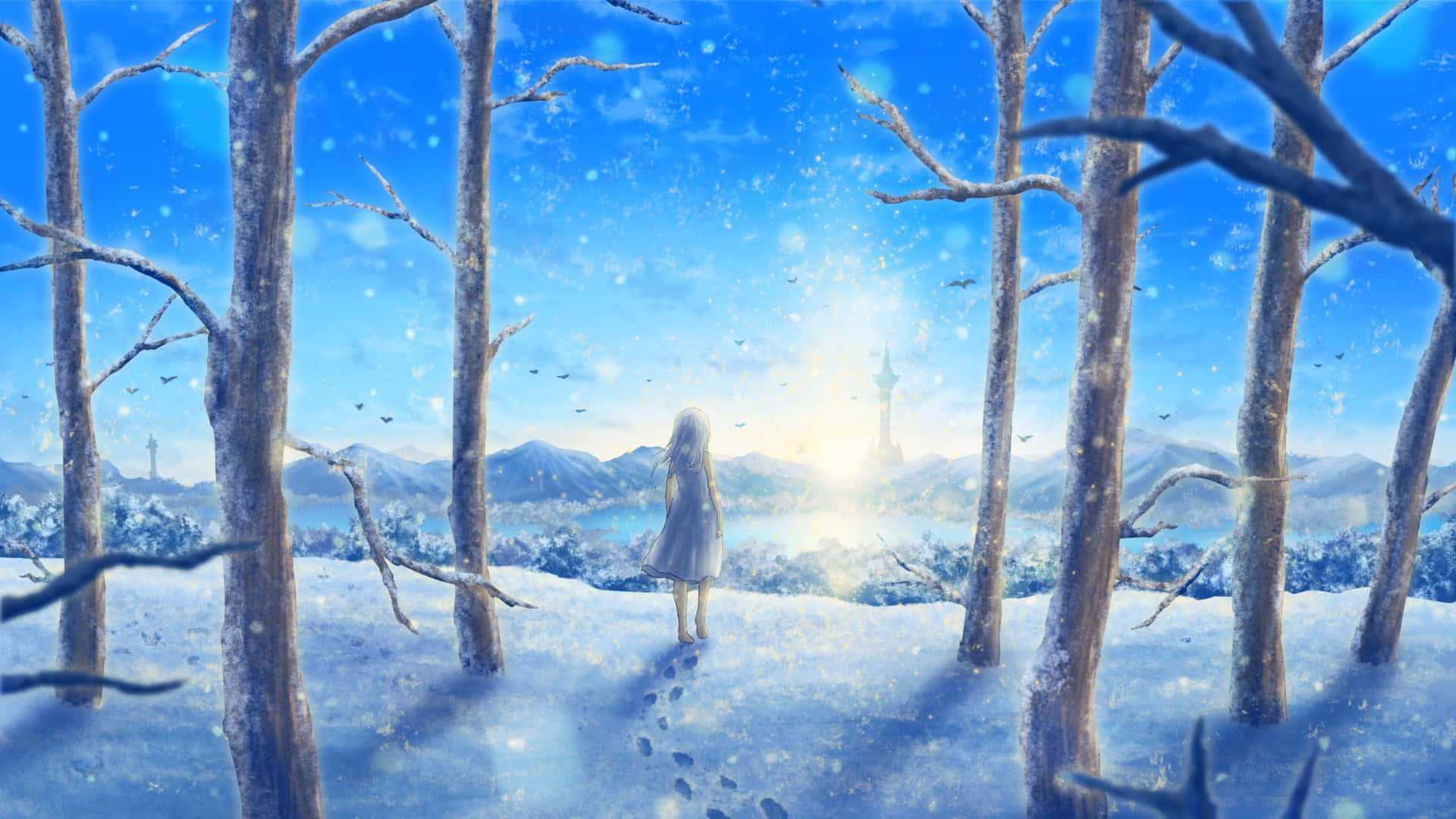 Escena Anime De Invierno Fondo de pantalla