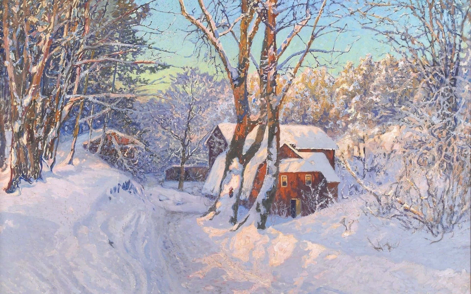 Frosty Enchantment - A Stunning Winter Art Scene Wallpaper