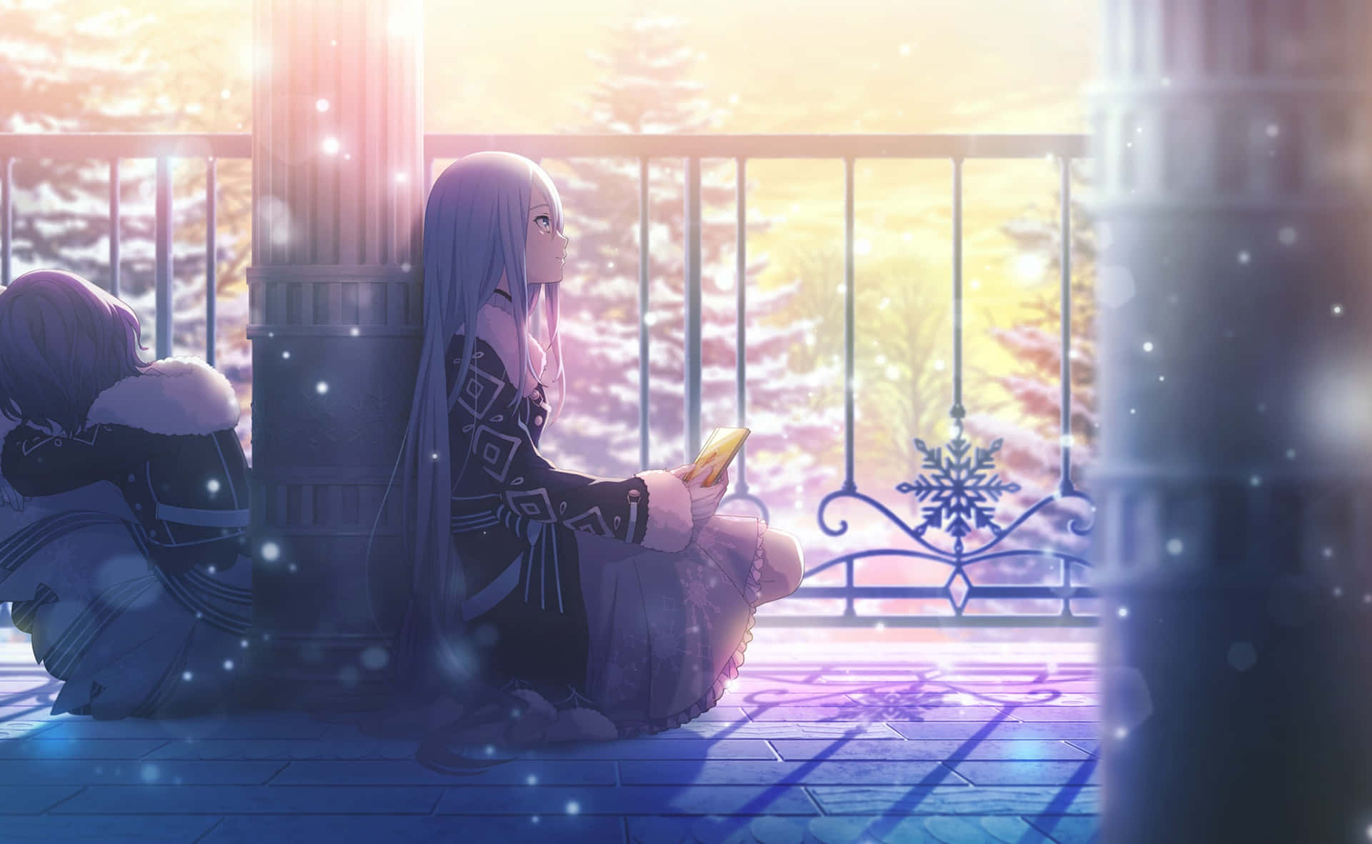 Winter Balcony Moment Anime Style Wallpaper