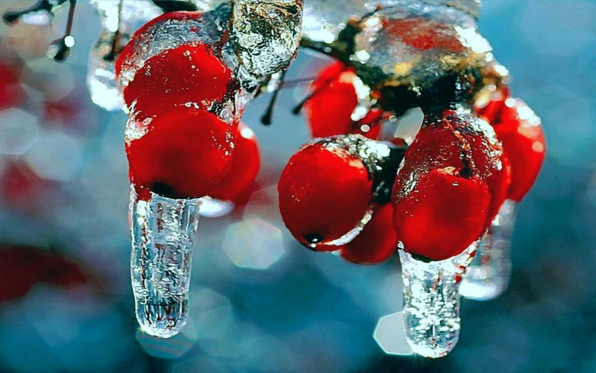 Frosty Winter Berries on a Snowy Branch Wallpaper