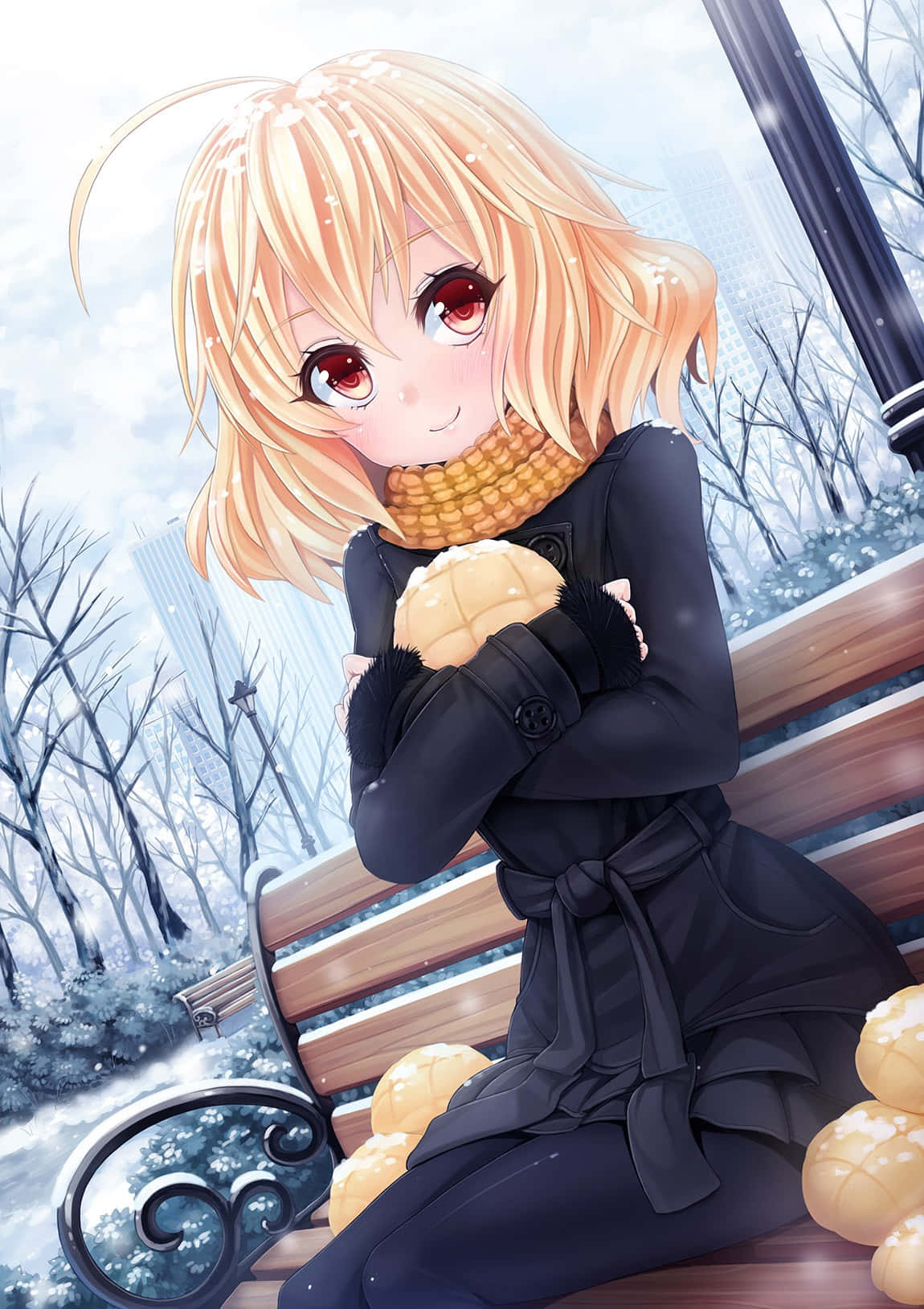 Winter Bliss Blonde Anime Girl Wallpaper