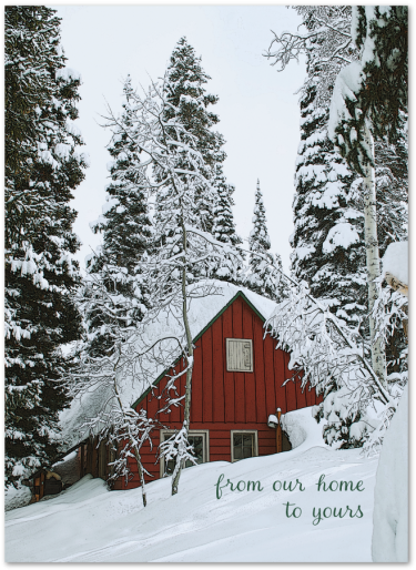 Winter Cabin Snowy Forest Greeting PNG