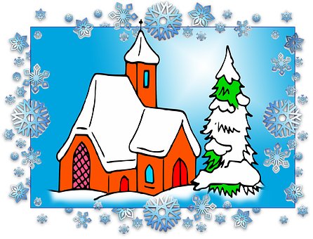 Winter_ Church_and_ Snowflakes PNG