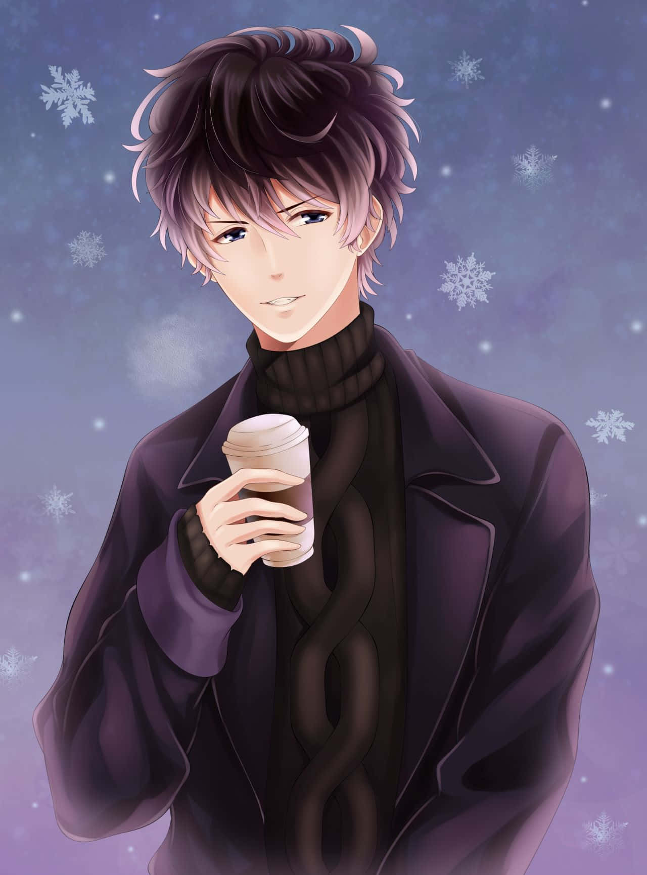 Winter Koffie Anime Jongeman Achtergrond