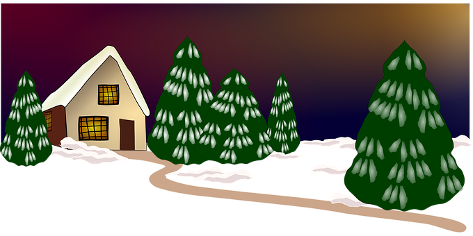 Winter Cottage Snowy Pines Scene.jpg PNG