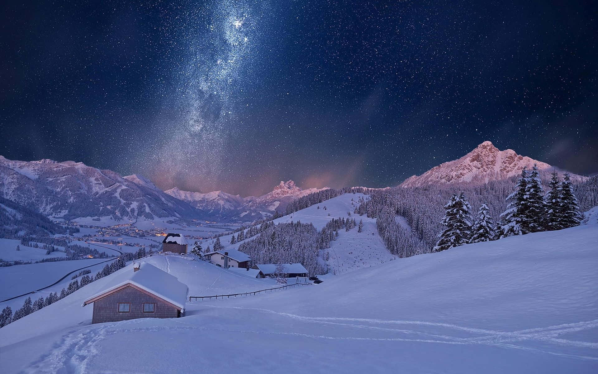 "Snowy Tranquility: A Winter Desktop Background"
