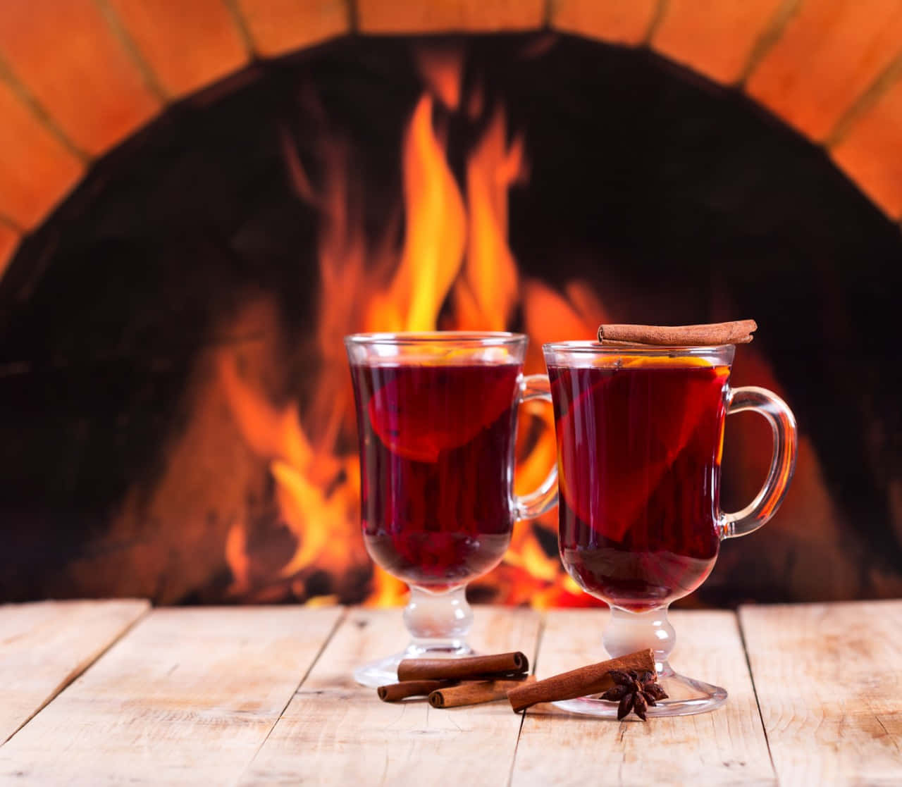 Warm Winter Drinks by The Fireplace Wallpaper