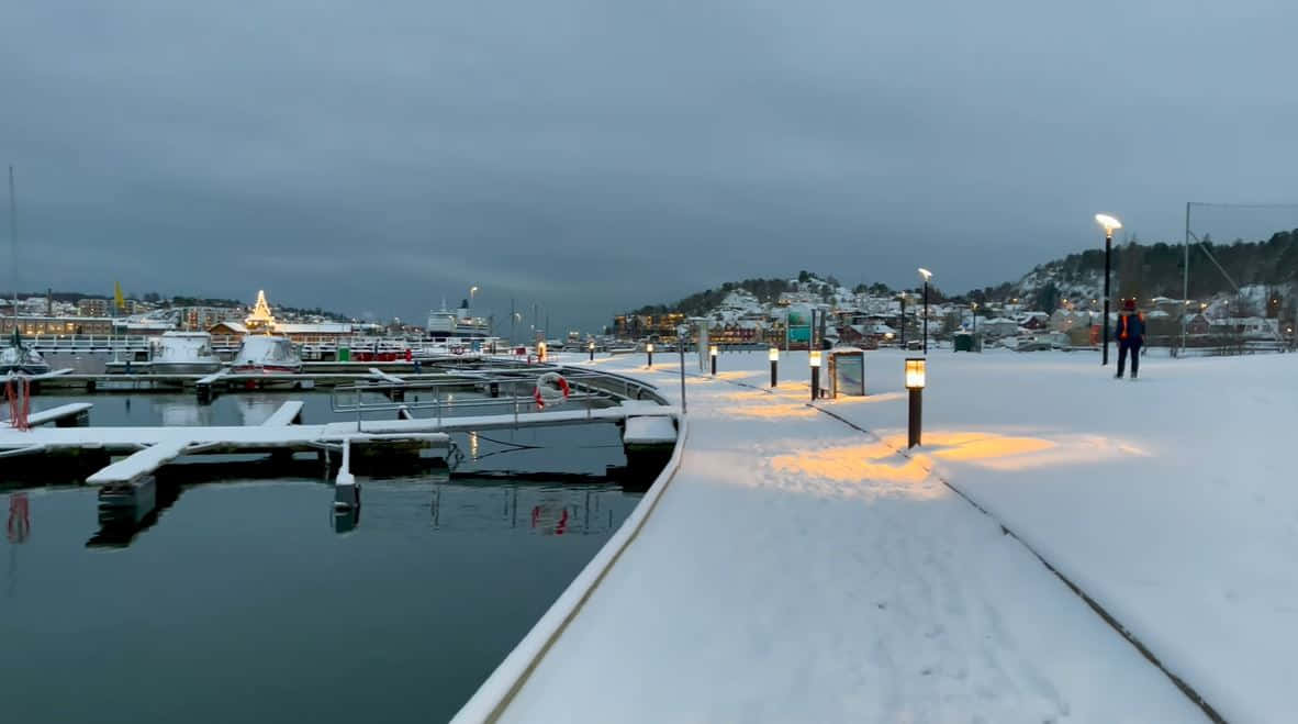 Vinterkveld Ved Sandefjord Marina, Norge Bakgrunnsbildet