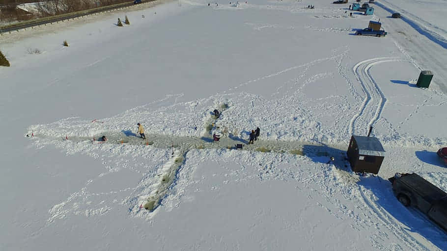 Winter Fishing Drone View Chatham Kent Wallpaper