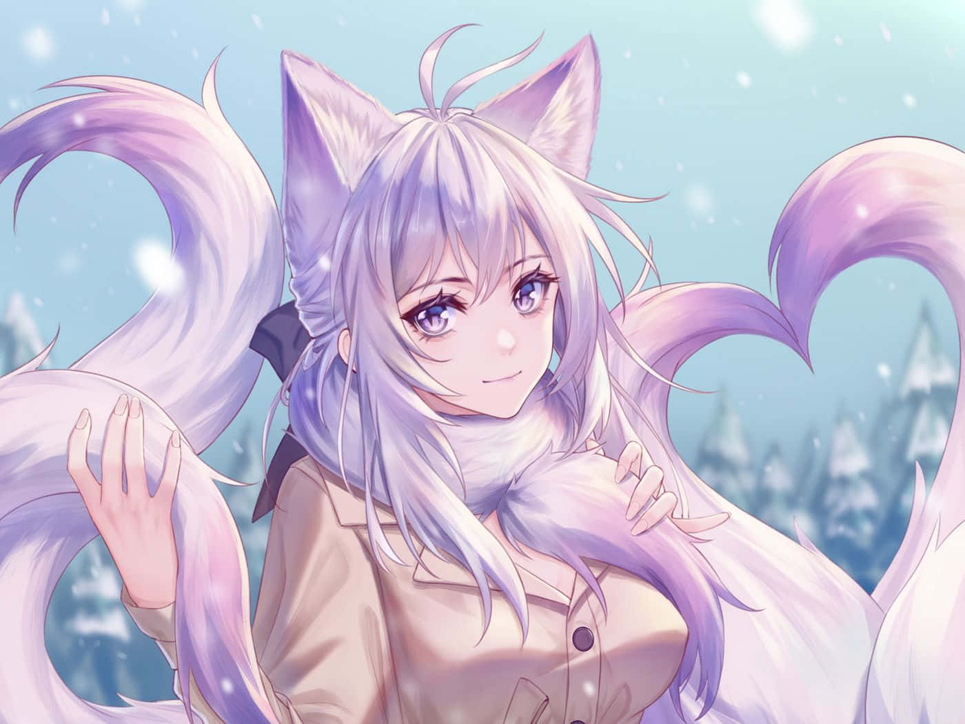 Winter Fox Spirit Anime Girl Wallpaper