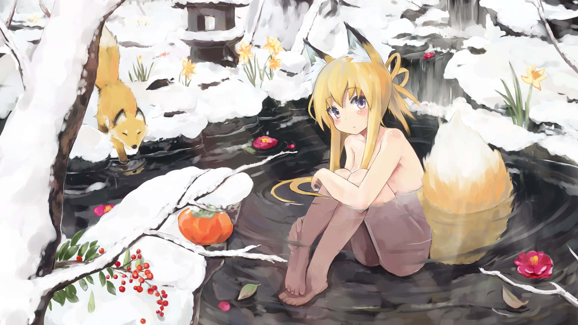 Winter Fox Spirit Girl Anime Artwork Wallpaper