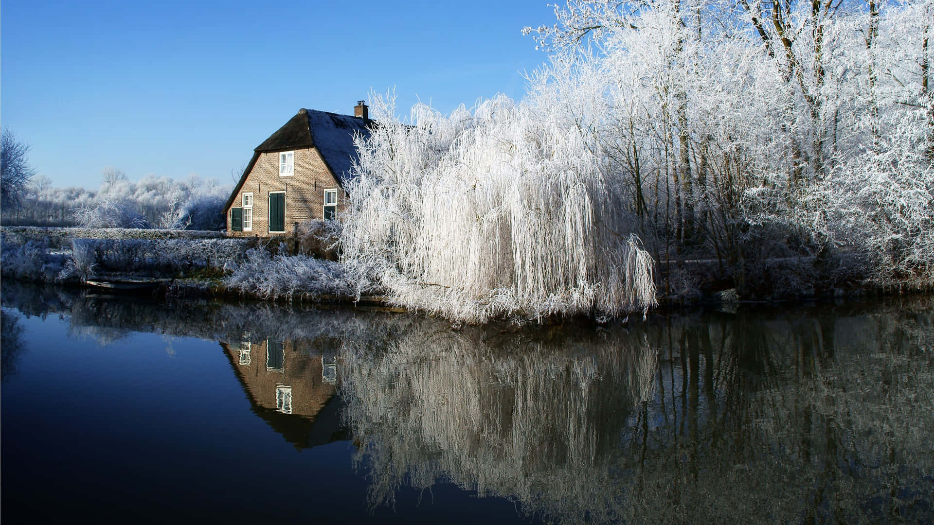 Winter Frost House Reflection Hengelo Wallpaper
