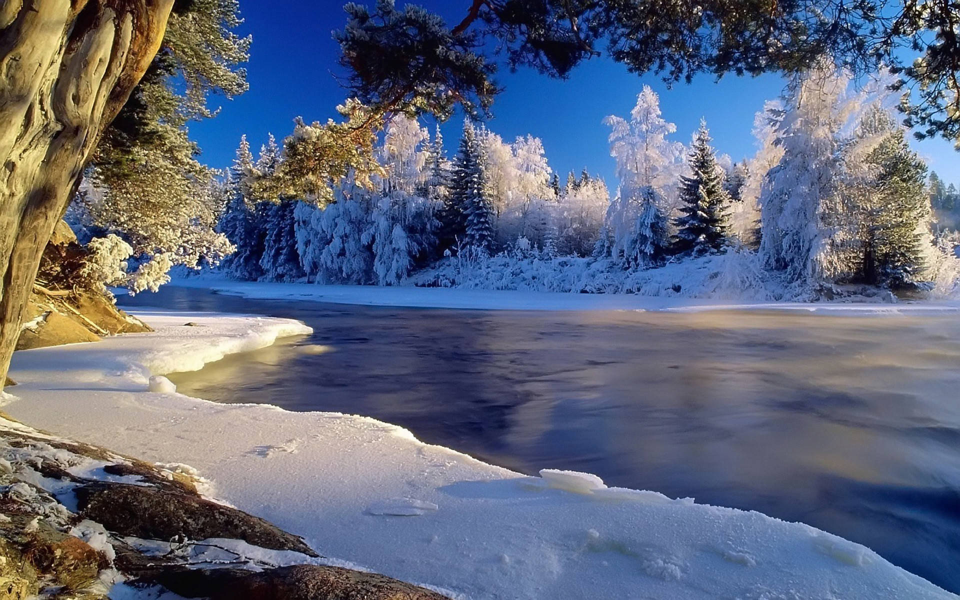 Winterlichgefrorener See Im Dalarna County, Schweden Bildschirmschoner Wallpaper