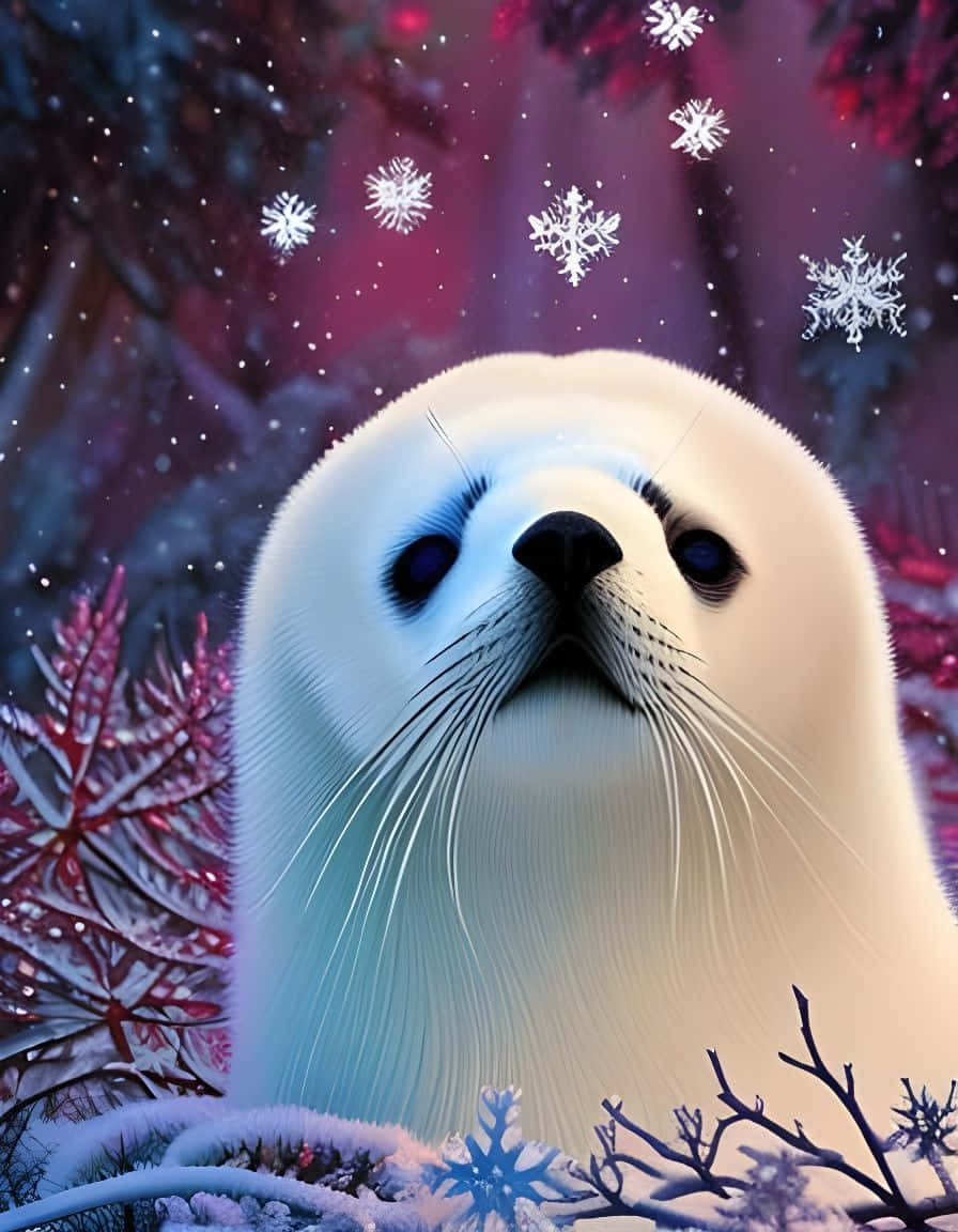 Winter Harp Seal Pup Fantasy Wallpaper