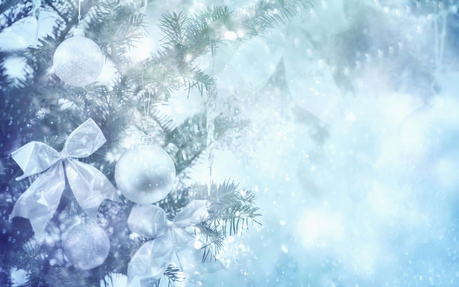 A Winter Wonderland: Snowy Landscape with Sparkling Christmas Trees Wallpaper