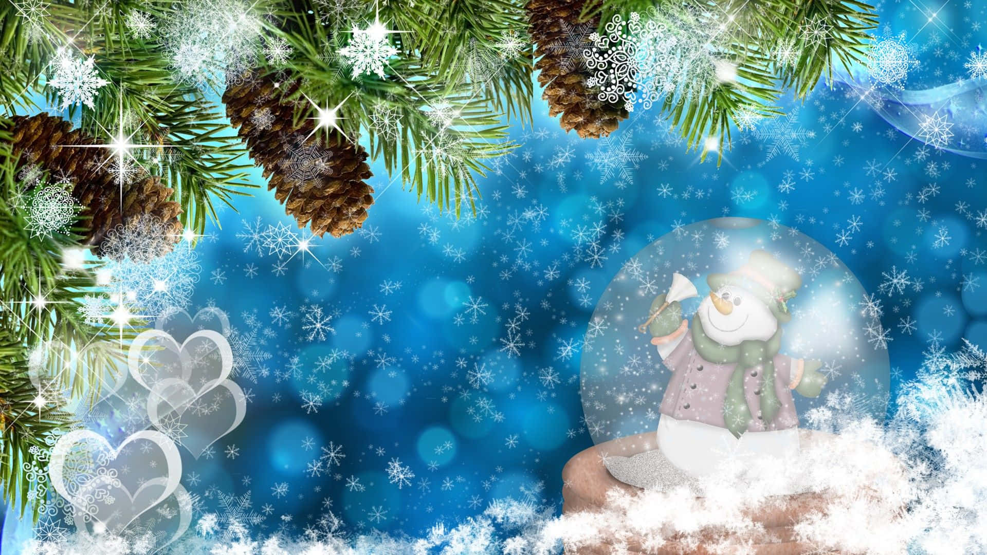 Winter Holiday Desktop Snowman And Pine Trees Wallpaper