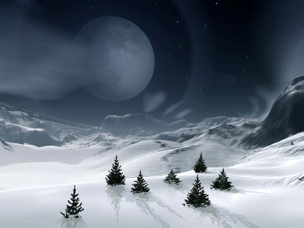Winterurlaubsbildschirmmit Kiefernbäumen In Einem Verschneiten Gebirge Wallpaper