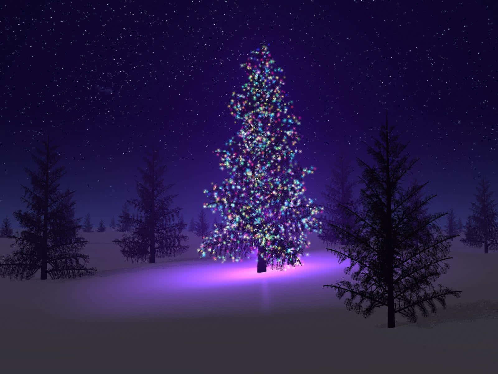 Papelde Parede De Inverno Para O Desktop Com Árvore De Natal Iluminada Com Luzes Coloridas. Papel de Parede